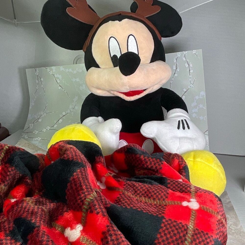 Micky Mouse with antlers plush with throw lap blanket The Big One
